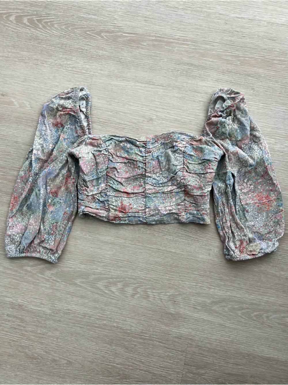 Wilfred Pastel Floral Ruched Puff Sleeve Summer Beach Crop Top Women’s Small